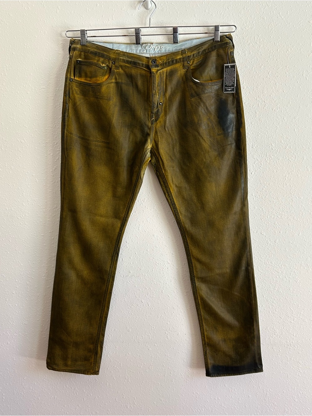 PRPS Demon Slim Straight Fit Coated Jeans Men’s Size 40 Dusty Yellow Fools Gold